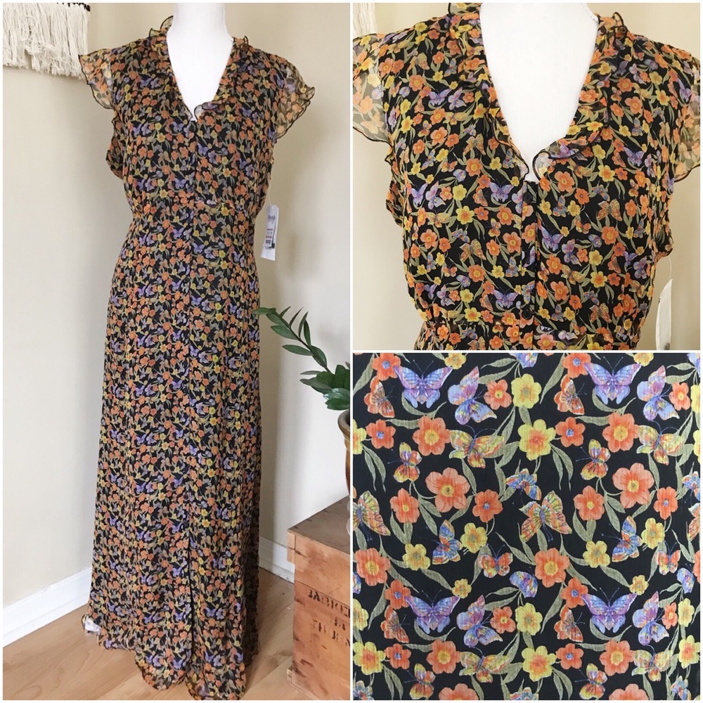 NWT Silk Floral Maxi Dress 90s w/ Empire Waist